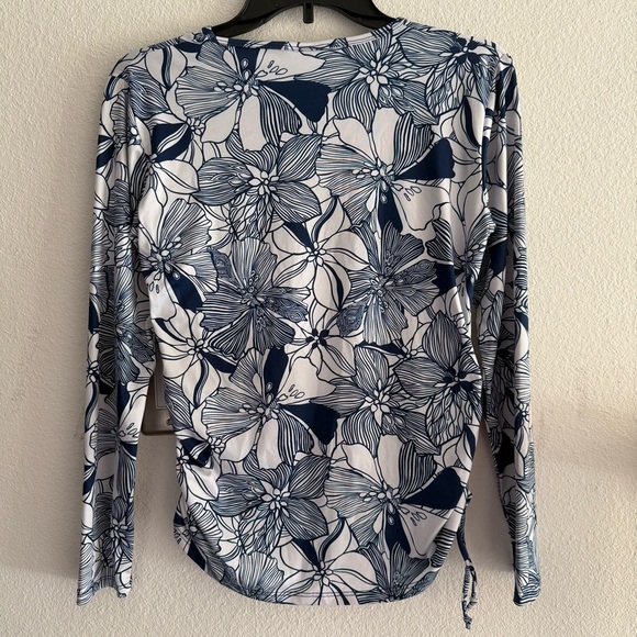 Stella Parker Blue Floral Palms Rash Guard Size S Swimwear UPF 30 Sun Protection - Picture 2 of 6